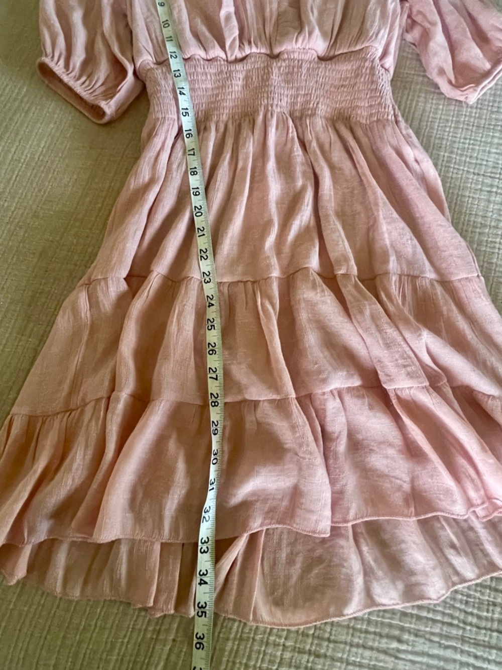Women's Blush Pink V-Neck‎ Ruffled Tiered Dress EUC - Picture 5 of 8